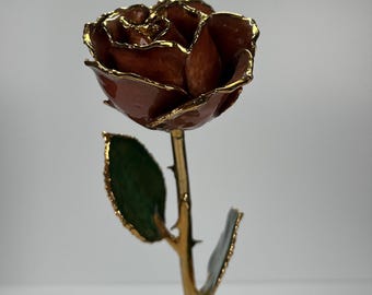 Vintage Collectible Rose Dipped in  24k Gold in Dark Magenta Pink
