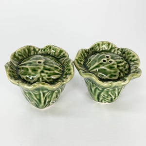 Vintage Salt and Pepper Shakers Shaped Like Small Cabbages or Lettuce