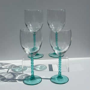 Vintage Angelique Aqua Lead Crystal Wine Glasses, Made by Crystal D’Arques-Durand, Set of 4.