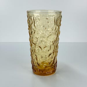 Vintage Glass Tumblers in Textured Honey Gold and Made by Anchor Hocking Set of 7
