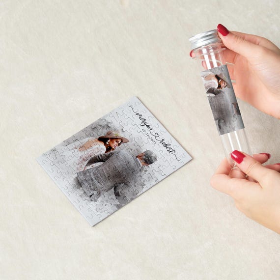 Personalized Photo Wedding Puzzle – Watercolor Custom Jigsaw Keepsake