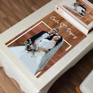 Wedding Photo Puzzle with Names, Personalized Jigsaw Gift for Couple, Custom Picture Keepsake for Anniversary, Engagement Gift for Her