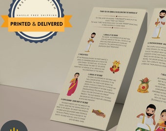 May include: Two wedding invitation cards with illustrations of a bride and groom in traditional attire. The cards have text in English and are decorated with colorful graphics. The cards are printed and delivered.