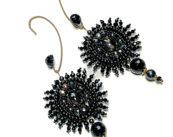 Black Crystal Chandelier Earrings | Baroque Statement Dangle, Handmade Luxury