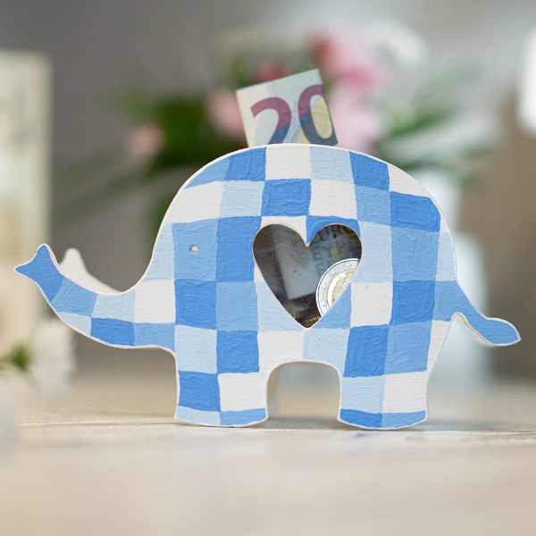 ELEFANT Spardose aus Holz, in rosa oder blau handbemalt, ideal als Geschenk / Geldgeschenkverpackung zur Taufe, Geburt, Geburtstag