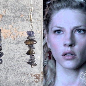 Lagertha Style Viking Earrings, Iolite Variation, Shieldmaiden, Pagan, Women's Viking Earrings, Gemstone Chip Earrings