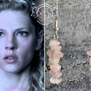 Lagertha Style Viking Earrings, Rose Quartz Variation, Shieldmaiden, Pagan, Women's Viking Earrings,  Gemstone Chip Earrings