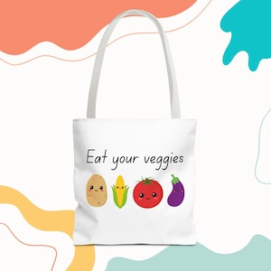 Veggie Tote Bag, Vegan Grocery Bag, Eco-Friendly Shopping Bag, Funny Farmers Market Tote, Reusable Produce Bag