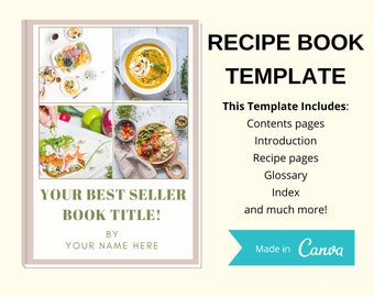 Modèle de livre de recettes, modèle de livre de recettes Canva, modèles de recettes, modèle de livre électronique de recettes