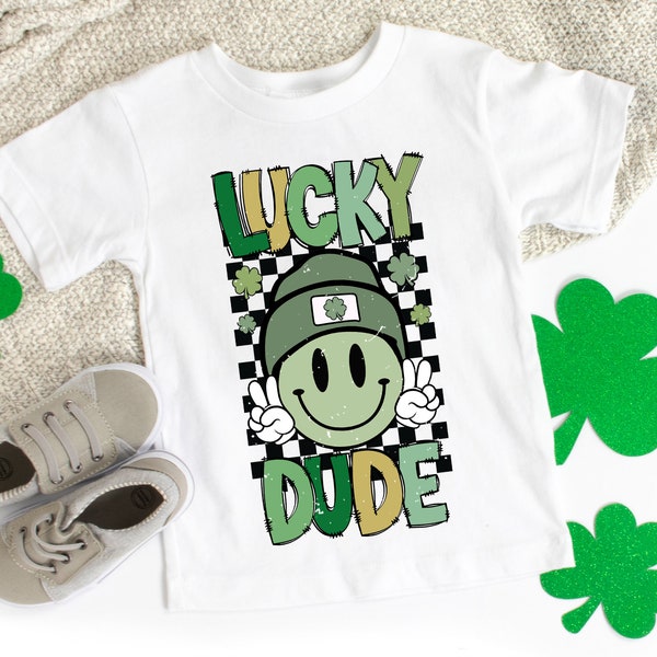 Kids St. Patrick's Day Shirt - Lucky Dude Retro T-Shirt - Toddler Kids Youth St. Paddy Day Shirt