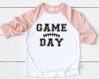 Girl's Game Day Football Raglan Shirt - Gameday Football Season Kids T-Shirt - Toddler Kids Youth Shirt Raglan Tee