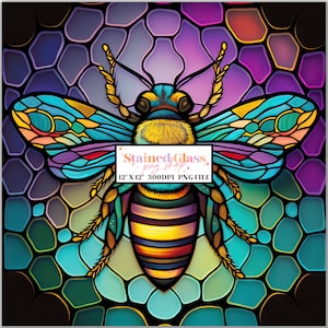 Bee Stained Glass Sublimation Designs, Stained Glass Pattern, Stained Glass PNG, Faux Stained Glass, Stain Glass Paper,Digital Paper
