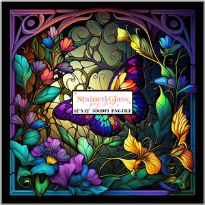 Butterfly Stained Glass Sublimation Designs, Stained Glass Pattern, Stained Glass PNG, Faux Stained Glass, Stain Glass Paper, Digital Papers