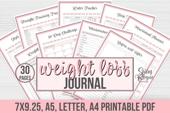 Weight Loss Journal Printable, Fitness Planner, Weight Loss Tracker, Workout Planner, Workout Tracker, Printable Planner, Fitness Journal