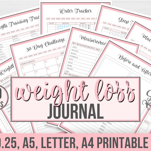 Weight Loss Journal Printable, Fitness Planner, Weight Loss Tracker, Workout Planner, Workout Tracker, Printable Planner, Fitness Journal