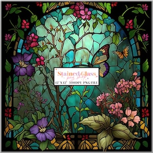 Butterfly Stained Glass Sublimation Designs, Stained Glass Pattern, Stained Glass PNG, Faux Stained Glass, Stain Glass Paper, Digital Papers