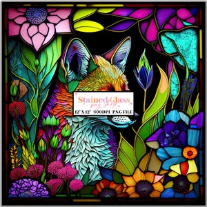 Fox Stained Glass Sublimation Designs, Stained Glass Pattern, Stained Glass PNG, Faux Stained Glass, Stain Glass Paper, Digital Papers
