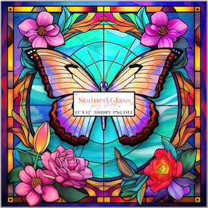 Butterfly Stained Glass Sublimation Designs, Stained Glass Pattern, Stained Glass PNG, Faux Stained Glass, Stain Glass Paper,Digital Paper