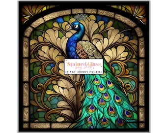Diseños de sublimación de vidrieras de pavo real, patrón de vidrieras, PNG de vidrieras, vidrieras falsas, papel de vidrieras, papel digital