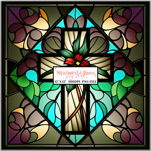 Cross Stained Glass Sublimation Designs, Stained Glass Pattern, Stained Glass PNG, Faux Stained Glass, Stain Glass Paper, Digital Papers