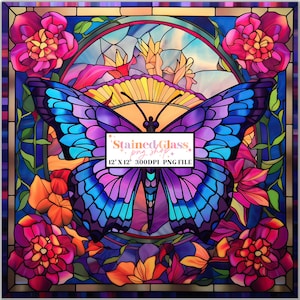 Butterfly Stained Glass Sublimation Designs, Stained Glass Pattern, Stained Glass PNG, Faux Stained Glass, Stain Glass Paper,Digital Paper