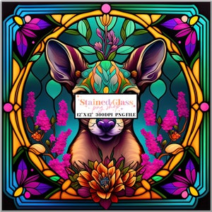 Conceptions de sublimation de vitrail kangourou, motif de vitrail, vitrail PNG, faux vitrail, papier vitrail, papier numérique