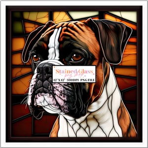 Boxer Stained Glass Sublimation Design, Stained Glass Dog, Stained Glass PNG, Faux Stained Glass, Stain Glass, Digital Paper