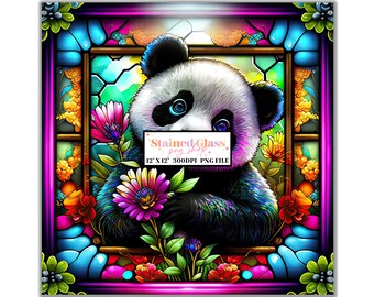 Panda Stained Glass Sublimation Designs, Stained Glass Pattern, Stained Glass PNG, Faux Stained Glass, Stain Glass Paper,Digital Paper