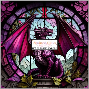 Dragon Stained Glass Sublimation Designs, Stained Glass Pattern, Stained Glass PNG, Faux Stained Glass, Stain Glass Paper, Digital Papers
