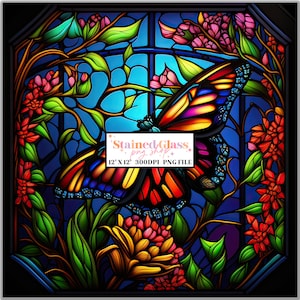 Butterfly Stained Glass Sublimation Designs, Stained Glass Pattern, Stained Glass PNG, Faux Stained Glass, Stain Glass Paper, Digital Papers