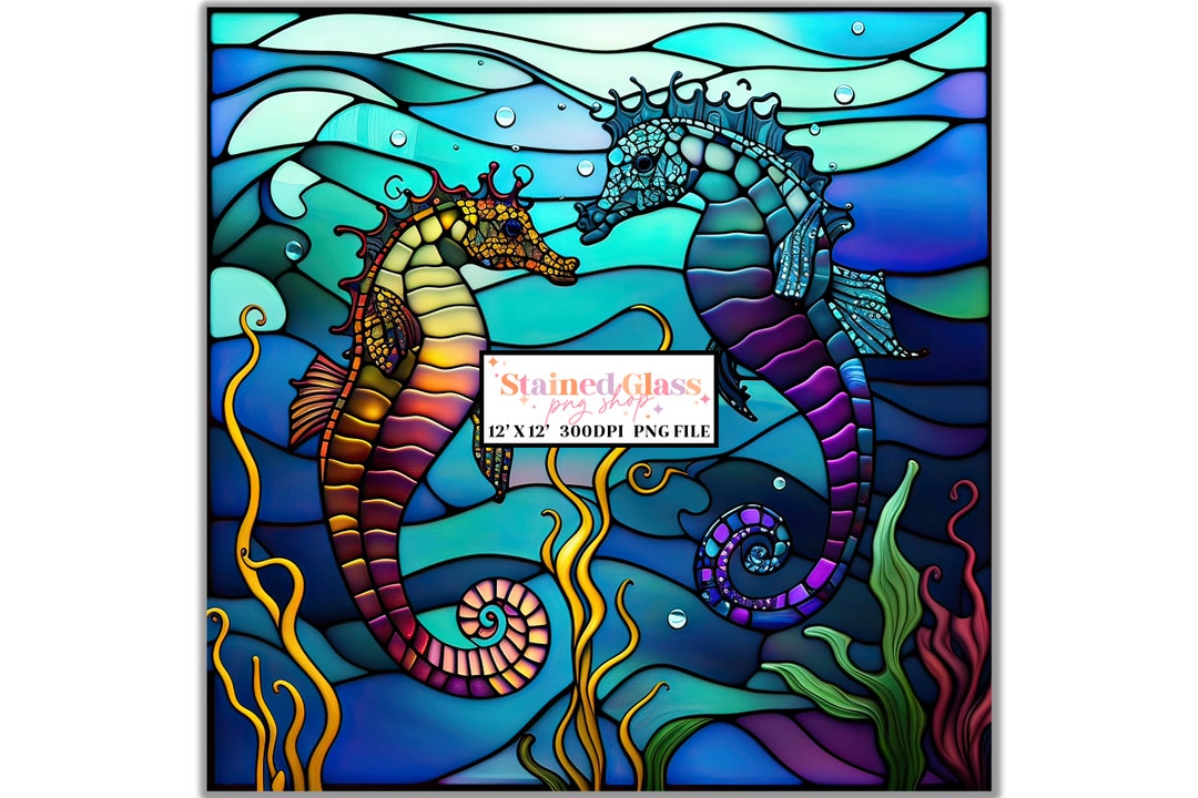 Seahorse Stained Glass Sublimation Designs, Stained Glass Pattern