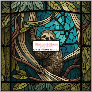 Sloth Stained Glass Sublimation Designs, Stained Glass Pattern, Stained Glass PNG, Faux Stained Glass, Stain Glass Paper, Digital Paper