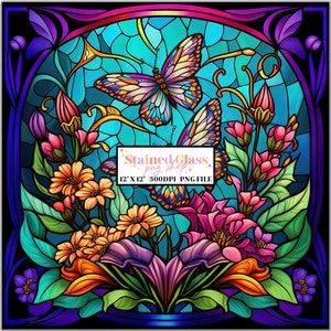 Butterfly Stained Glass Sublimation Designs, Stained Glass Pattern, Stained Glass PNG, Faux Stained Glass, Stain Glass Paper,Digital Paper