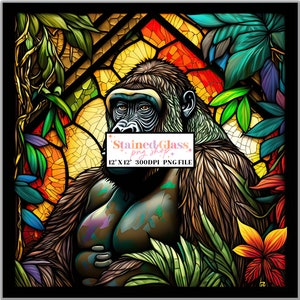 Gorilla Stained Glass Sublimation Designs, Stained Glass Pattern, Stained Glass PNG, Faux Stained Glass, Stain Glass Paper, Digital Papers