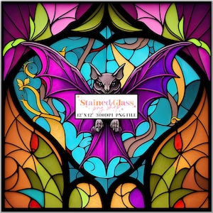 Bat Stained Glass Sublimation Designs, Stained Glass Pattern, Stained Glass PNG, Faux Stained Glass, Stain Glass Paper,Digital Paper