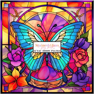 Butterfly Stained Glass Sublimation Designs, Stained Glass Pattern, Stained Glass PNG, Faux Stained Glass, Stain Glass Paper,Digital Paper