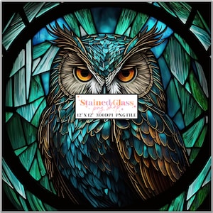 Eule Stained Glass Sublimation Designs, Buntglas Muster, Buntglas PNG, Faux Buntglas, Stain Glass Papier, digitales Papier