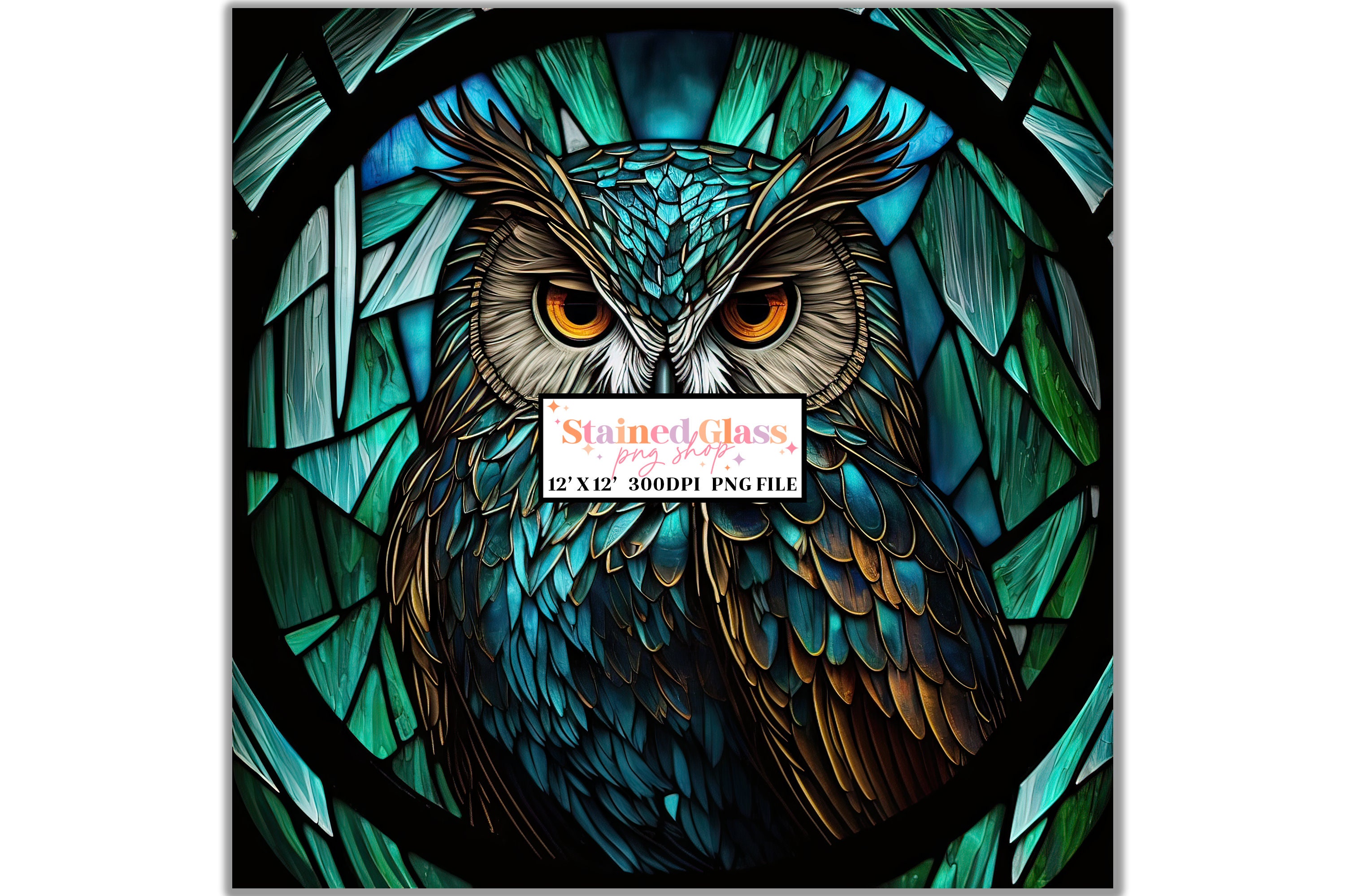 Owl Stained Glass Sublimation Designs, Stained Glass Pattern, Stained Glass PNG, Faux Stained Glass,
