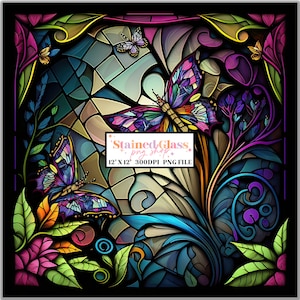 Butterfly Stained Glass Sublimation Designs, Stained Glass Pattern, Stained Glass PNG, Faux Stained Glass, Stain Glass Paper, Digital Papers