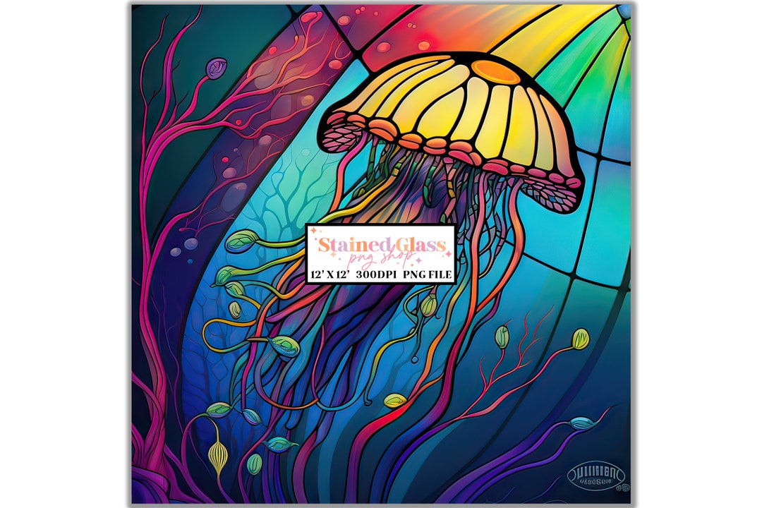 Jellyfish Stained Glass Sublimation Designs, Stained Glass Pattern