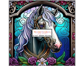 Horse Stained Glass Sublimation Designs, Stained Glass Pattern, Stained Glass PNG, Faux Stained Glass, Stain Glass Paper, Digital Papers