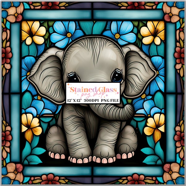 Elephant Stained Glass Sublimation Designs, Stained Glass Pattern, Stained Glass PNG, Faux Stained Glass, Stain Glass Paper, Digital Papers