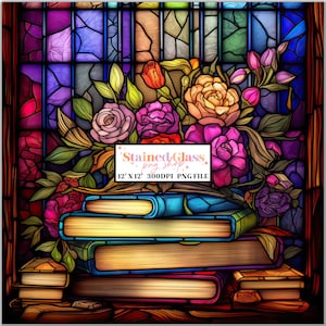 Books Stained Glass Sublimation Designs, Stained Glass Pattern, Stained Glass PNG, Faux Stained Glass, Stain Glass Paper,Digital Paper
