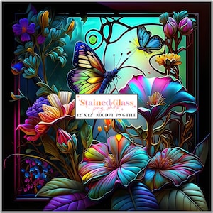 Butterfly Stained Glass Sublimation Designs, Stained Glass Pattern, Stained Glass PNG, Faux Stained Glass, Stain Glass Paper, Digital Papers