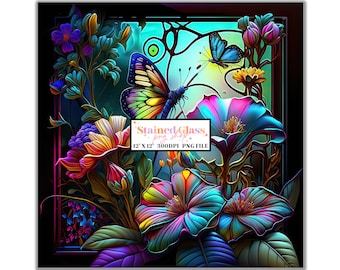 Butterfly Stained Glass Sublimation Designs, Stained Glass Pattern, Stained Glass PNG, Faux Stained Glass, Stain Glass Paper, Digital Papers