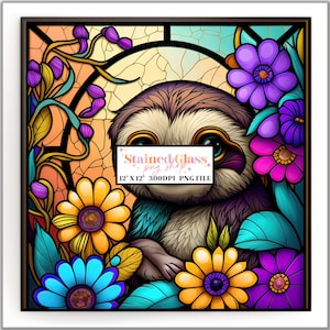 Sloth Stained Glass Sublimation Designs, Stained Glass Pattern, Stained Glass PNG, Faux Stained Glass, Stain Glass Paper, Digital Paper