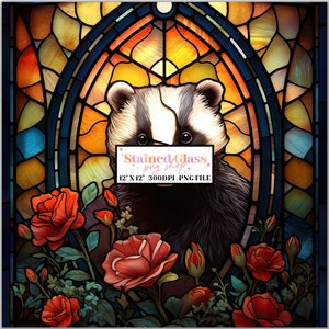 Badger Stained Glass Sublimation Designs, Stained Glass Pattern, Stained Glass PNG, Faux Stained Glass, Stain Glass Paper,Digital Paper