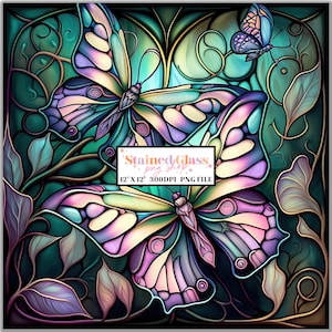 Butterfly Stained Glass Sublimation Designs, Stained Glass Pattern, Stained Glass PNG, Faux Stained Glass, Stain Glass Paper, Digital Papers