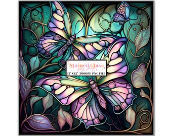 Butterfly Stained Glass Sublimation Designs, Stained Glass Pattern, Stained Glass PNG, Faux Stained Glass, Stain Glass Paper, Digital Papers