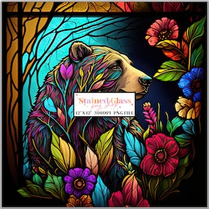 Bear Stained Glass Sublimation Designs, Stained Glass Pattern, Stained Glass PNG, Faux Stained Glass, Stain Glass Paper, Digital Papers